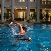 Enjoying the swimming pool at Safe House Wellness Retreat India