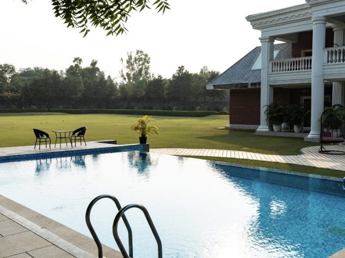 Outdoor poolside view at the Safe House Rehabilitation Centre