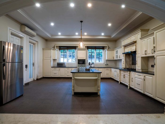 View of kitchen at the Safe House Wellness Retreat